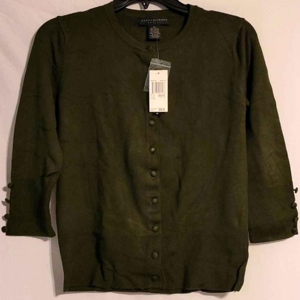 GRACE Elements Hunter Leaf 3/4 Sleeve Cardigan Sweater